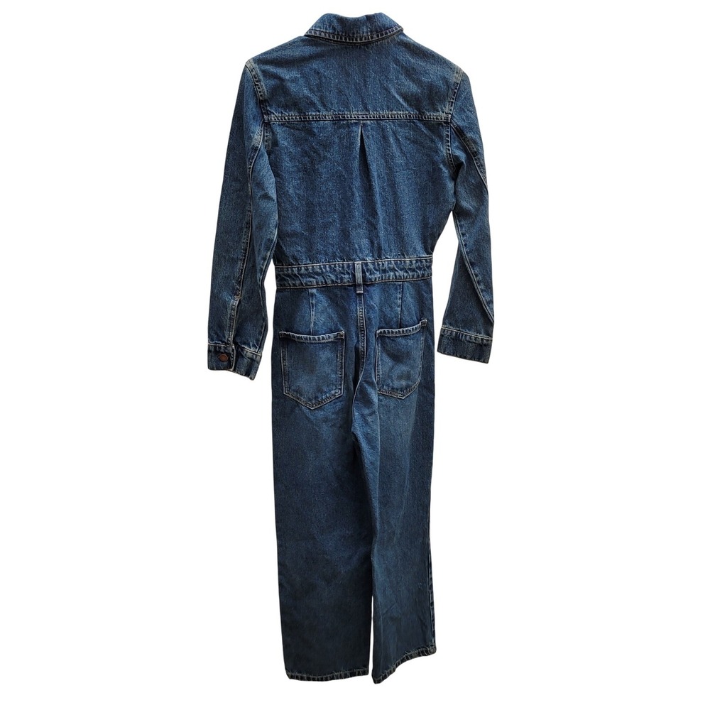 Zara Denim Jumpsuit Women Small Blue Long Sleeve Button Front Cotton Utility NWT - Picture 2 of 9